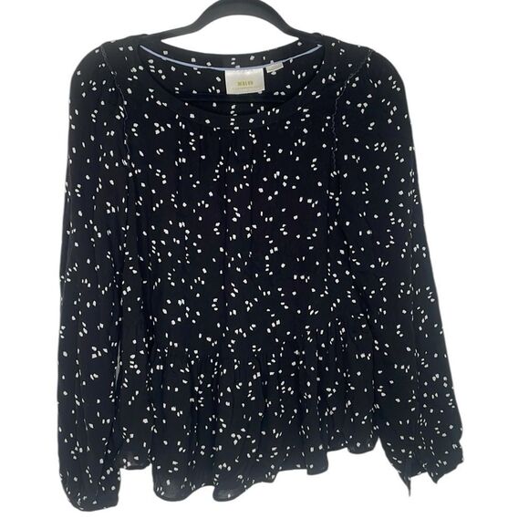 Maeve Anthropologie Cheyenne Black and White Peplum Blouse Long Sleeve - Picture 4 of 11